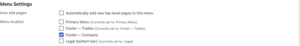 Appearance to Menus, Menu Settings panel showing the four Fieldcraft display-location checkboxes.